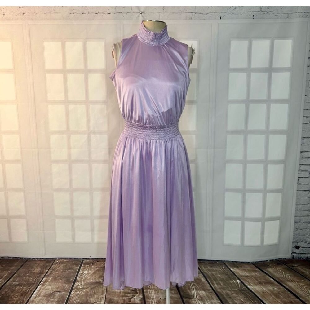 Nanette Lapore lavender satin high neck smocked Dress Size 4